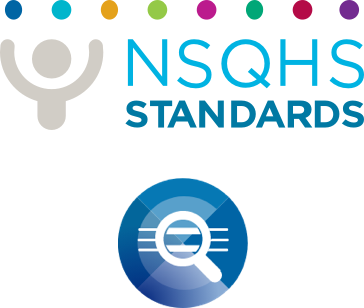 NSQHS logo and Clinical Governance Standard icon