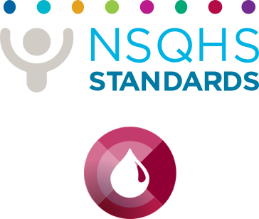 NSQHS logo and Blood Management Standard icon