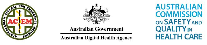 Logos: Australasian College For Emergency Medicine, Australian Digital Health Agency and Australian Commission on safety and Quality in Health Care