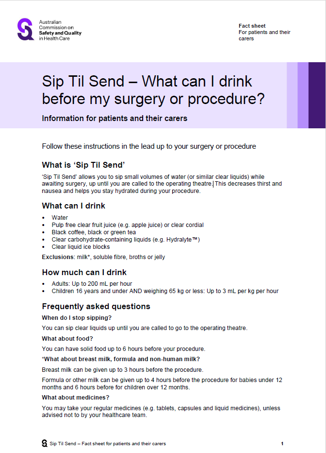 Sip Til Send patient information leaflet