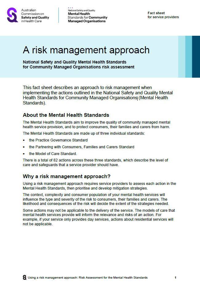 Cover of risk management fact sheet