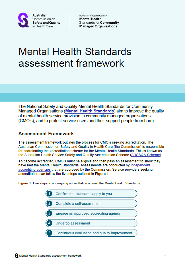 Cover of Mental Health Standards assessment framework