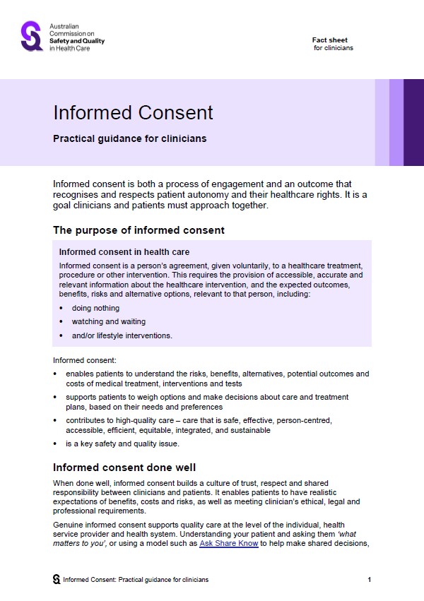 Thumbnail image for the informed consent - practical guidance for clinicians