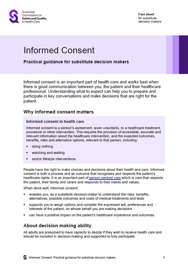 Thumbnail image for the informed consent - practical guidance for substitute decision makers