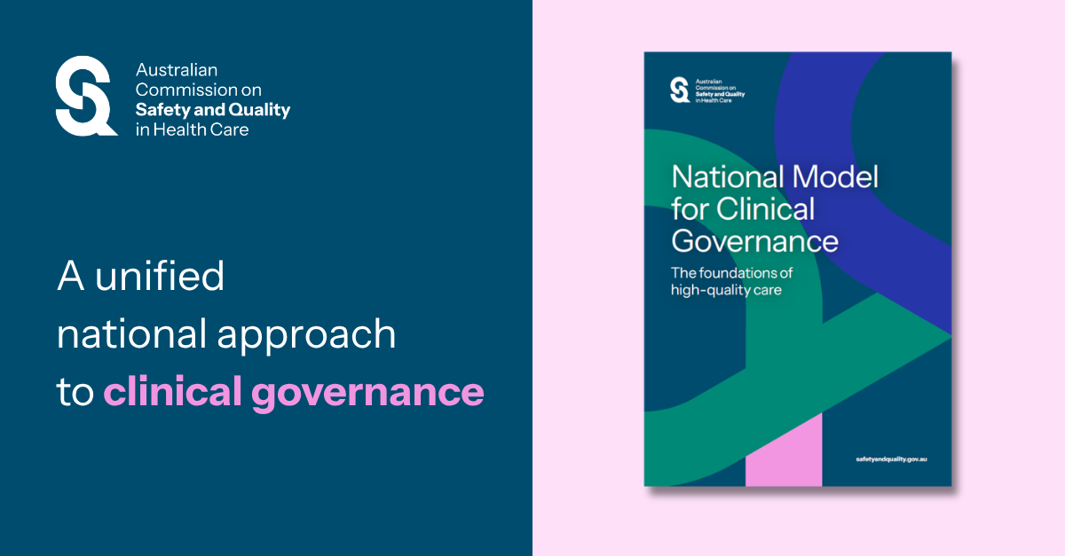 Social tile for National Model for Clinical Governance Campaign with front cover of National Model document