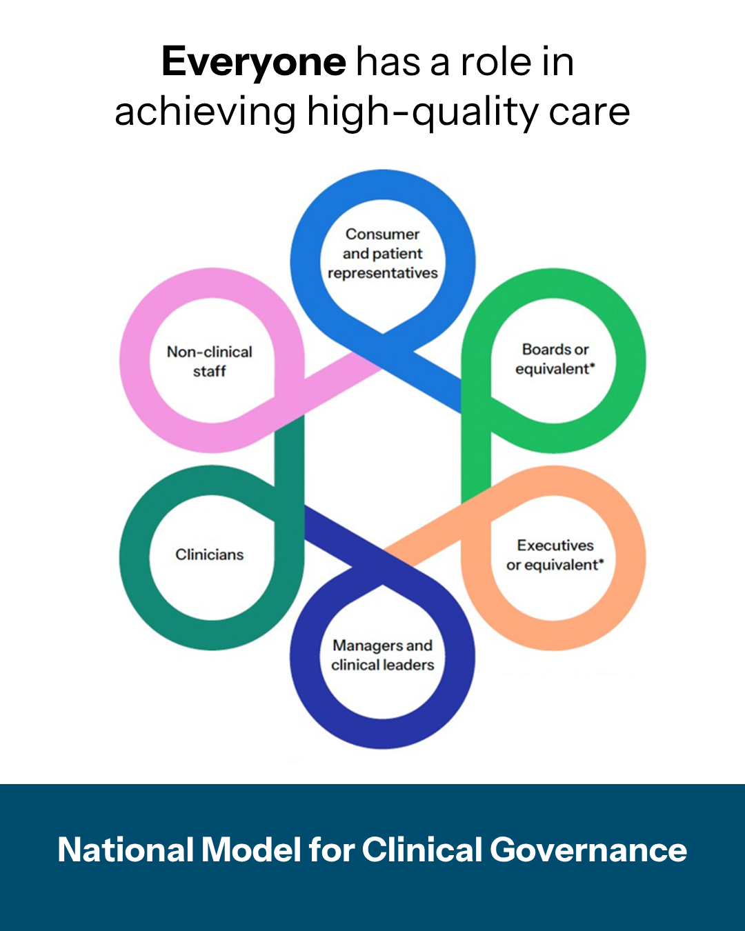 Social tile for National Model for Clinical Governance Campaign - Diagram of roles supporting high-quality care in a health service