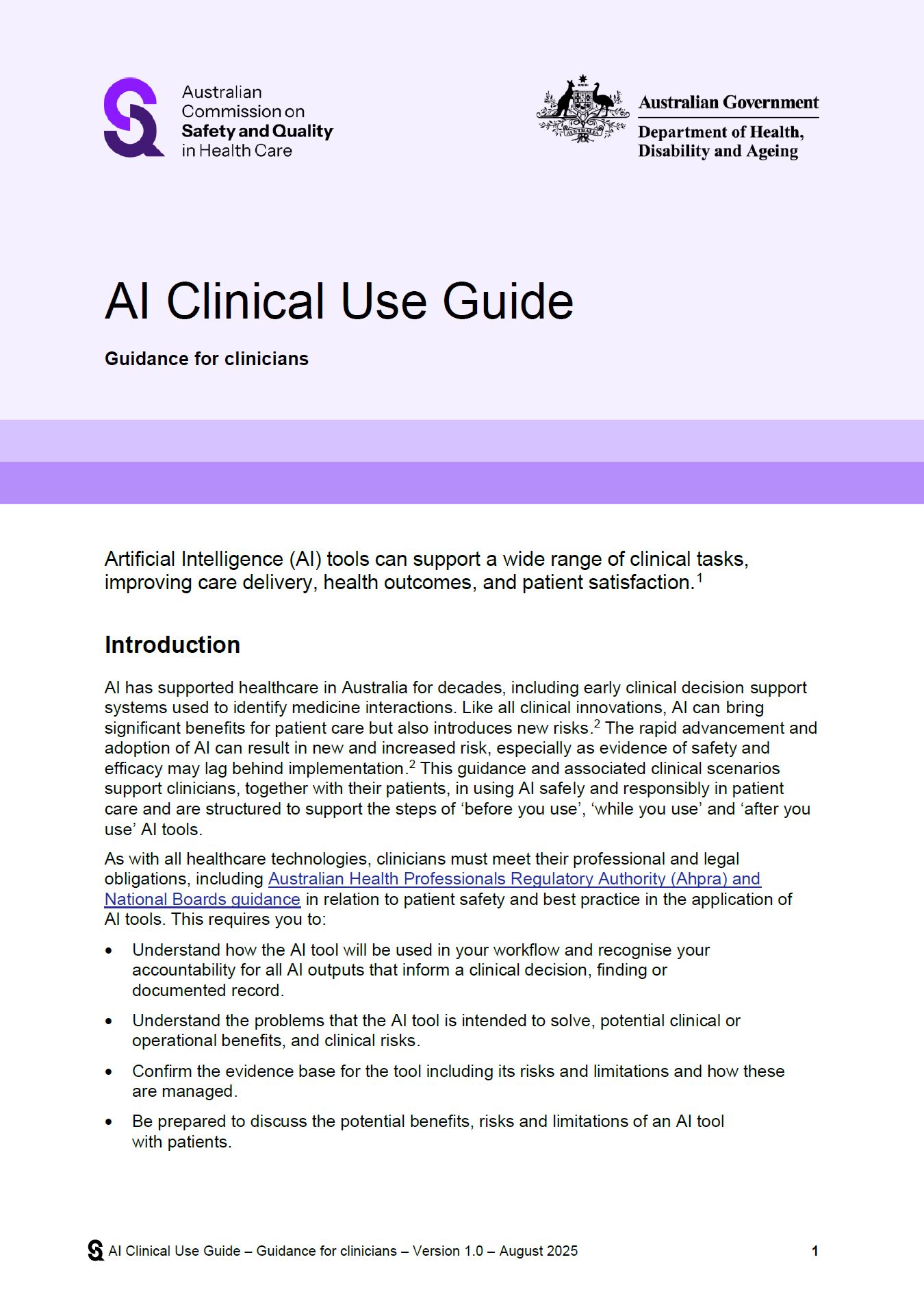 AI Clinical Use Guide cover