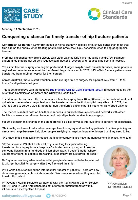 WA CASE STUDY WA - Hip Fracture CCS launch 2023