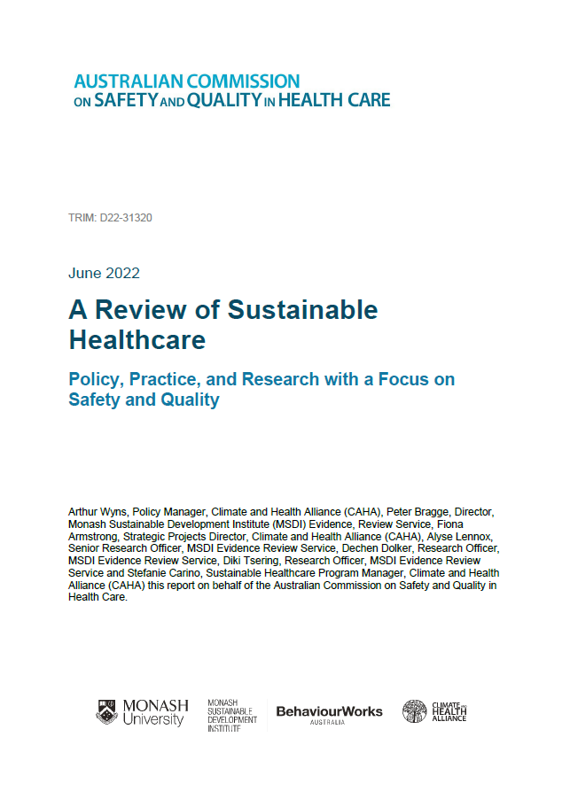 An image of the front cover of the document A Review of Sustainable Healthcare