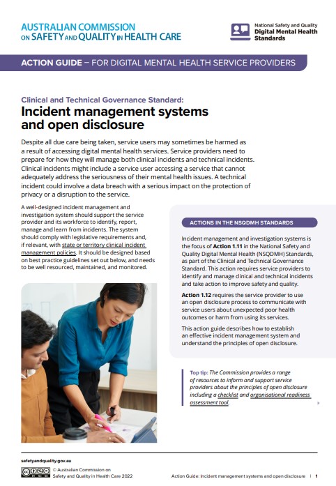 Action guide - Incident management systems and open disclosure