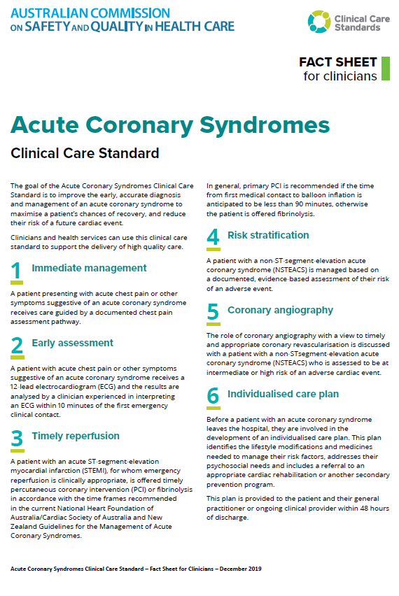 Thumbnail image of the Acute Coronary Syndromes Clinician Fact Sheet