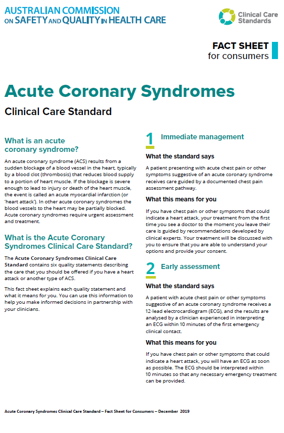 Thumbnail image of the Acute Coronary Syndromes Consumer fact sheet