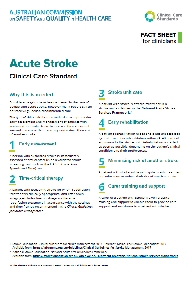 Thumbnail image of the Acute Stroke Clinician Factsheet