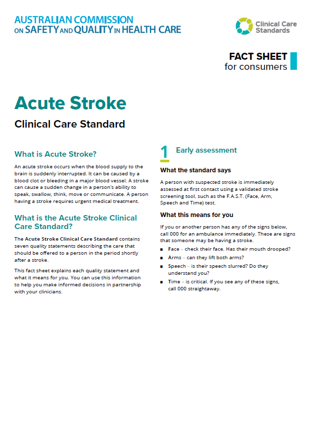 Thumbnail image of the Acute Stroke Consumer Factsheet