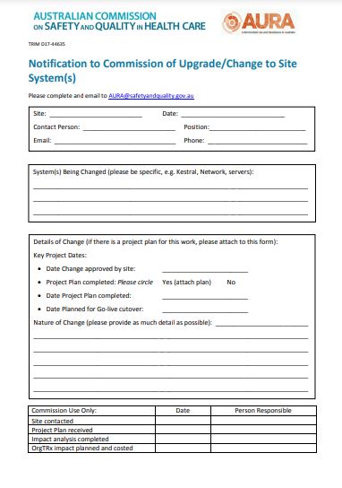 APAS Notification to Commission of Upgrade/Change to Site System(s) Form