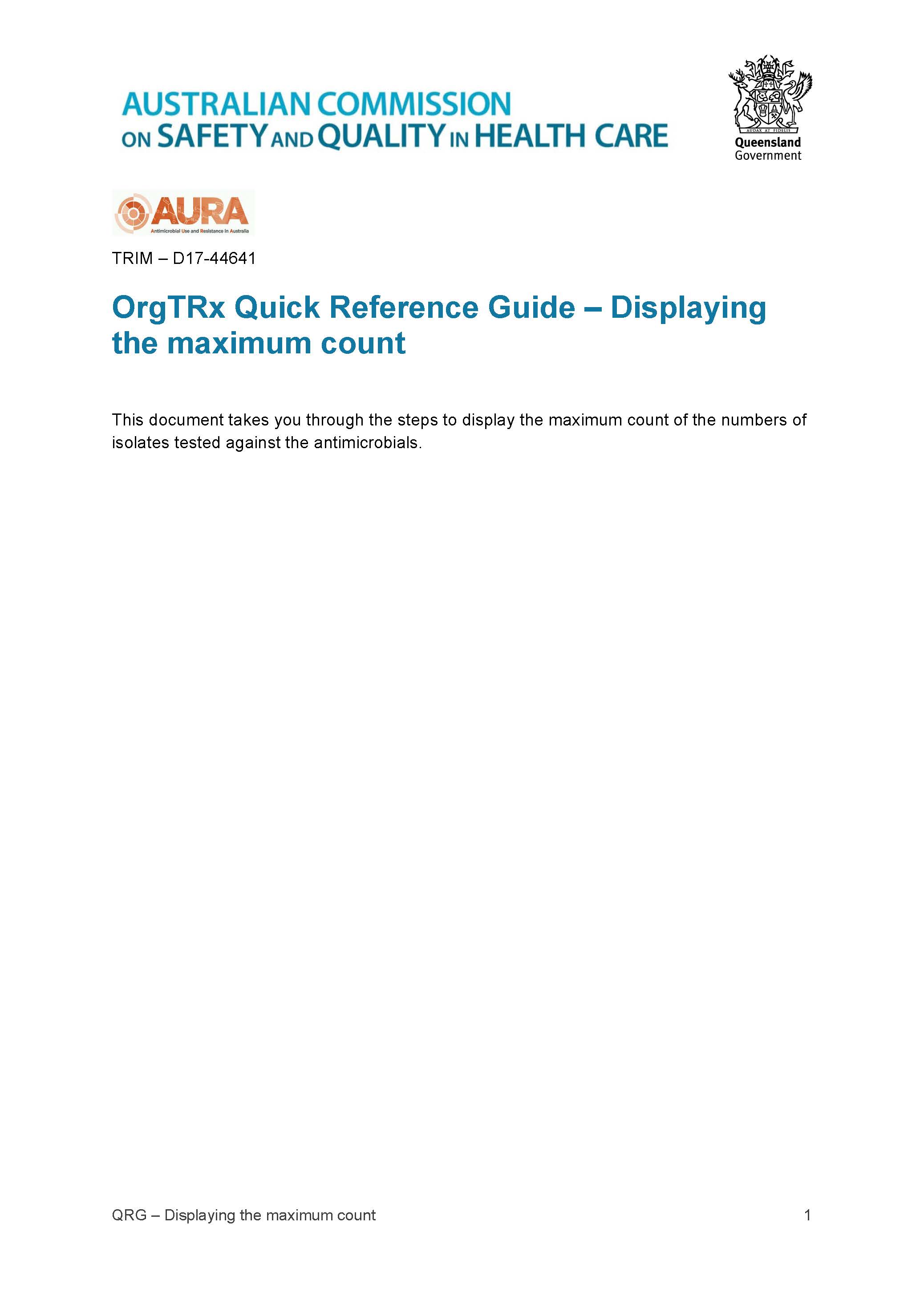 OrgTRx Quick Reference Guide – Displaying the maximum count