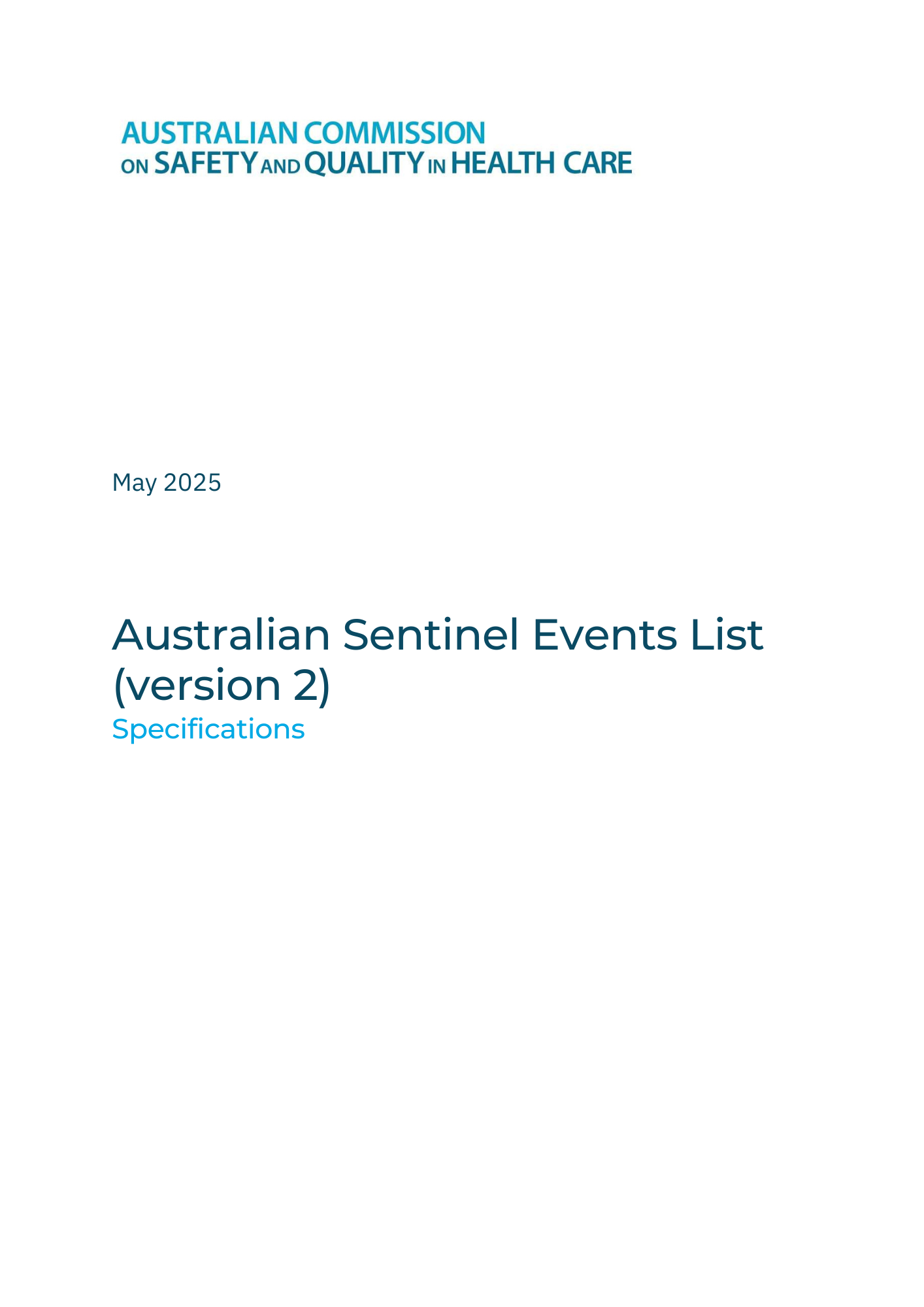 Australian Sentinel Events List (version 2) Specifications