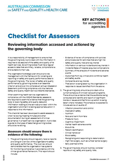 NSQHS Standards Checklist for Assessors