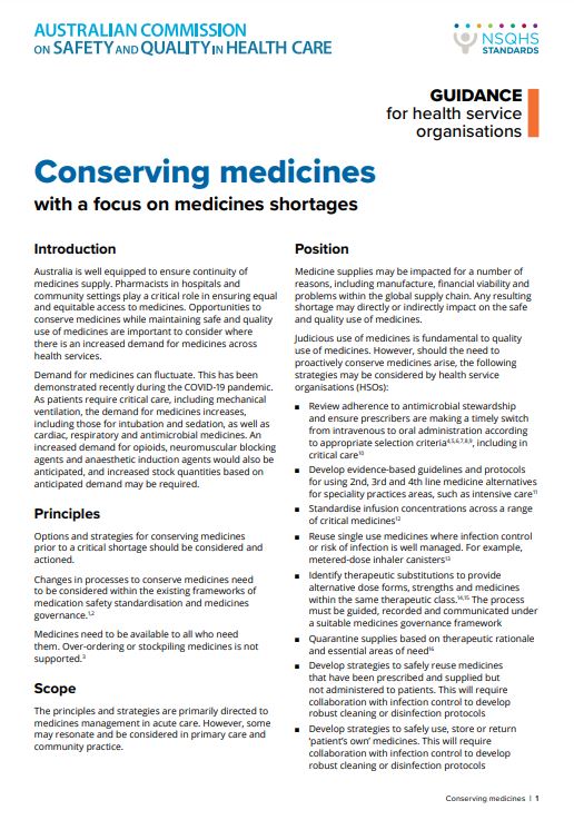 Conserving medicines with a focus on medicines shortages