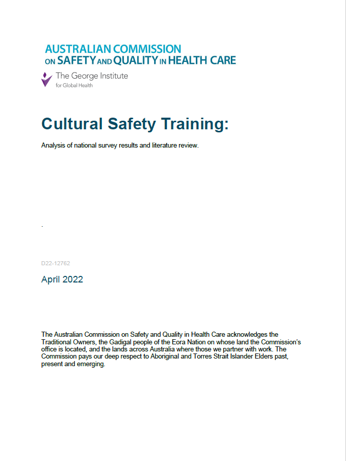 Front cover of the report Cultural Safety Training - Analysis of national survey results and literature review