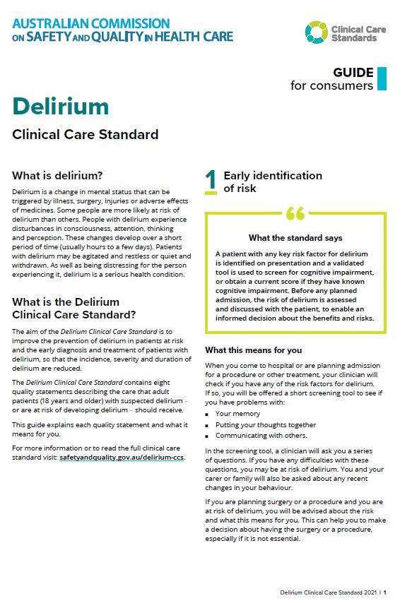 A small picture of front page of Delirium CCS Guide for Consumers