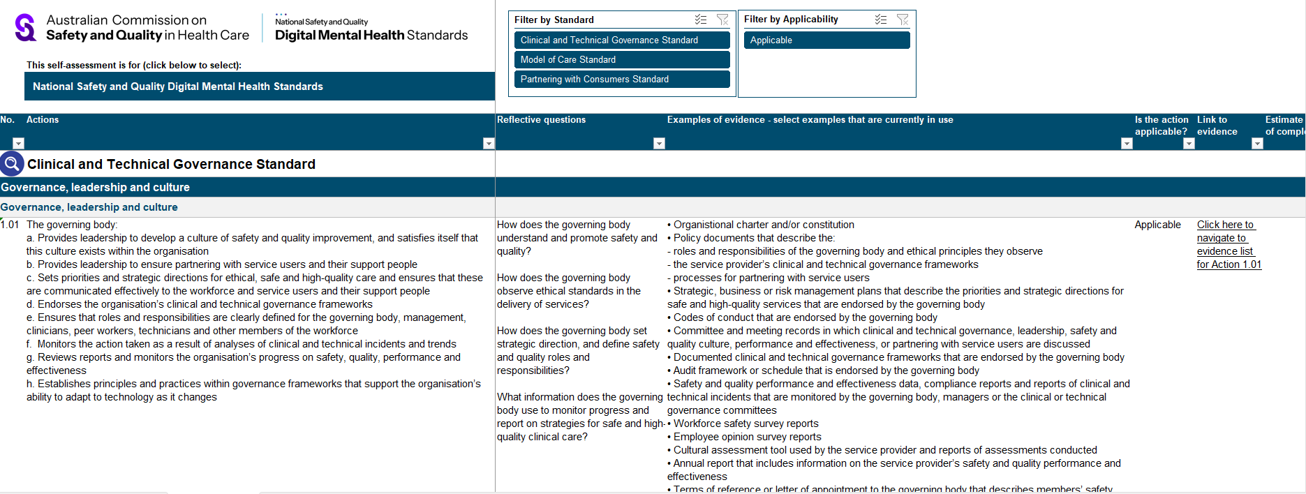 Example of DMH Self-Assessment tool