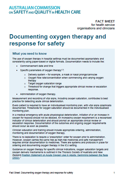 Documenting oxygen therapy and response for safety