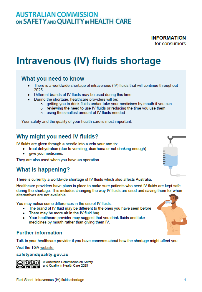 Fact Sheet for Consumers - IV Fluids Shortages