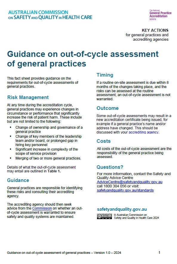 Guidance on out-of-cycle assessment of general practices