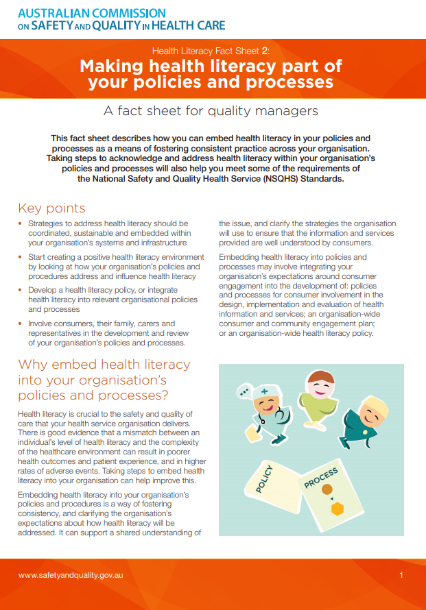 PWC_Health_literacy_fact sheet 2 policy and procedures