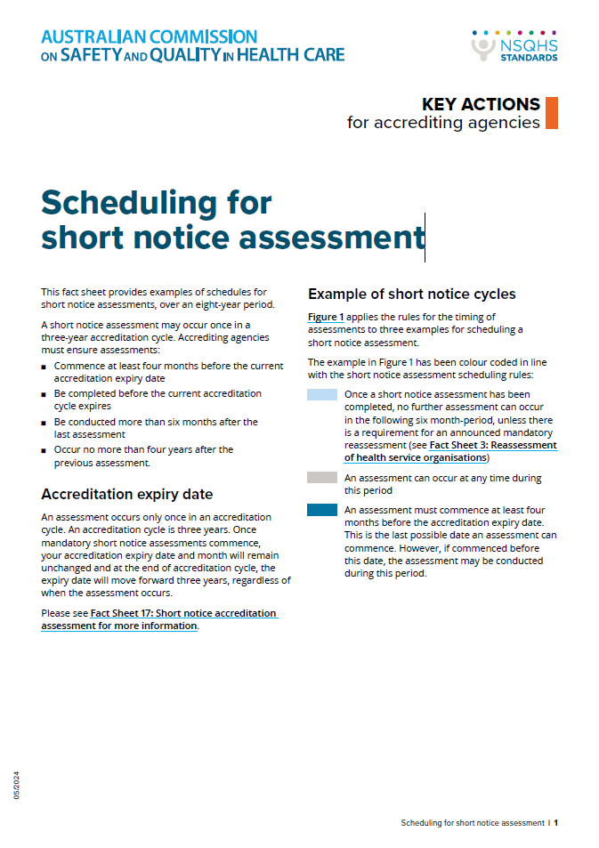 An image of the front page of Fact sheet 18: Scheduling for short notice assessments