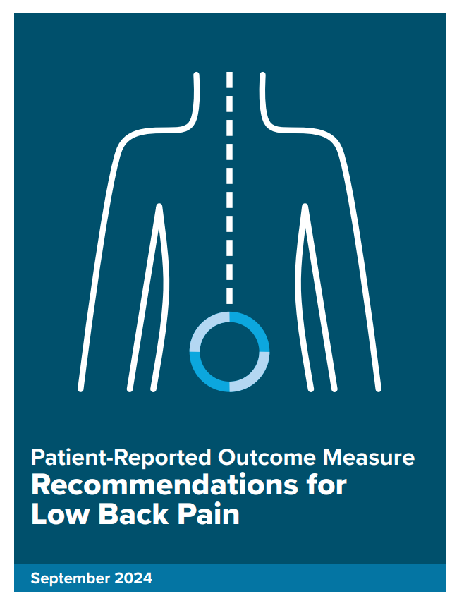This is an image of the front cover of the PROM Recommendations for Low Back Pain.