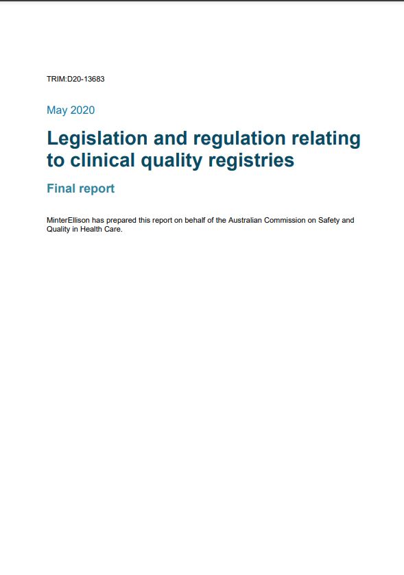 Legislation and regulation relating to clinical quality registries - cover
