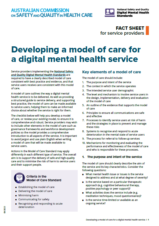 Developing a model of care fact sheet