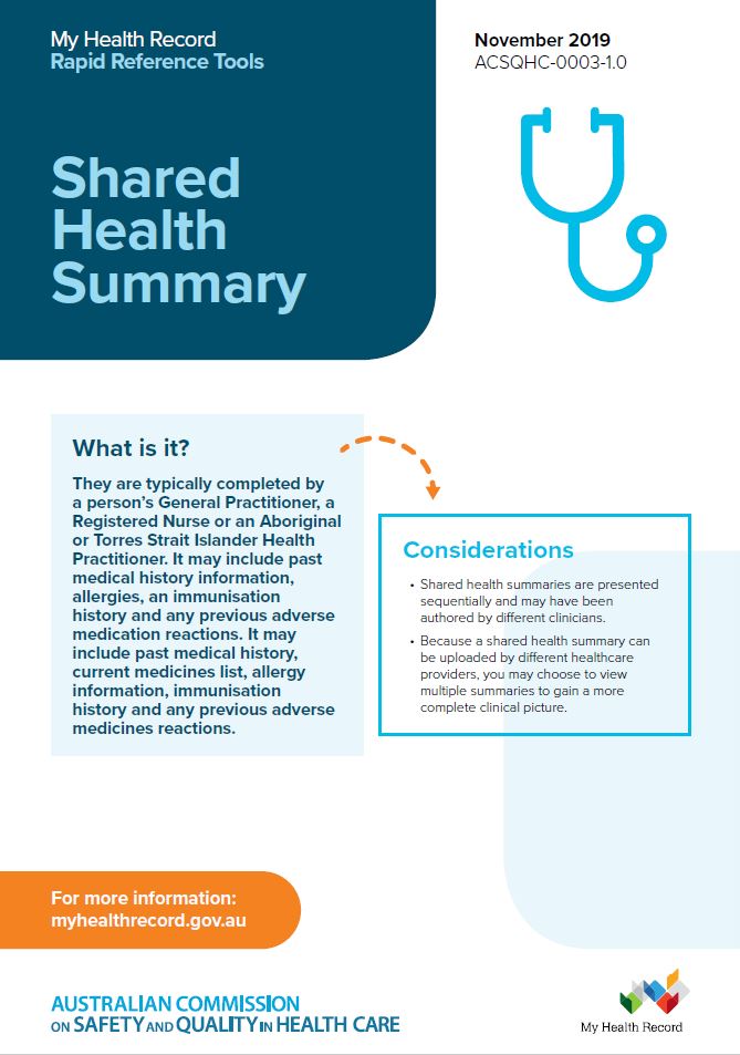 My Health Record Rapid Reference Tool 10 - Shared Health Summary