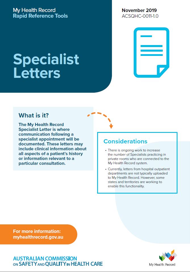 My Health Record Rapid Reference Tool 11 - Specialist Letters