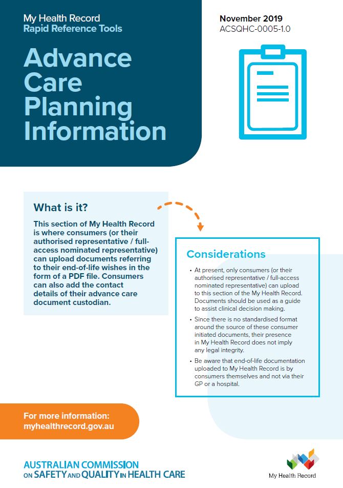 My Health Record Rapid Reference Tool 1 - Advance Care Planning