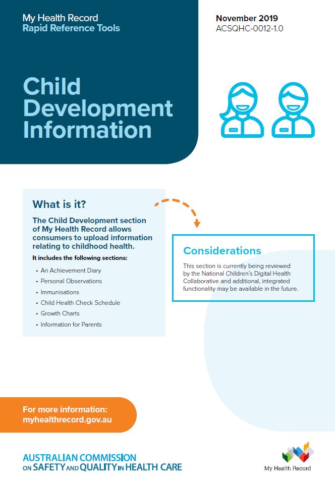 My Health Record Rapid Reference Tool 2 - Child Development Information
