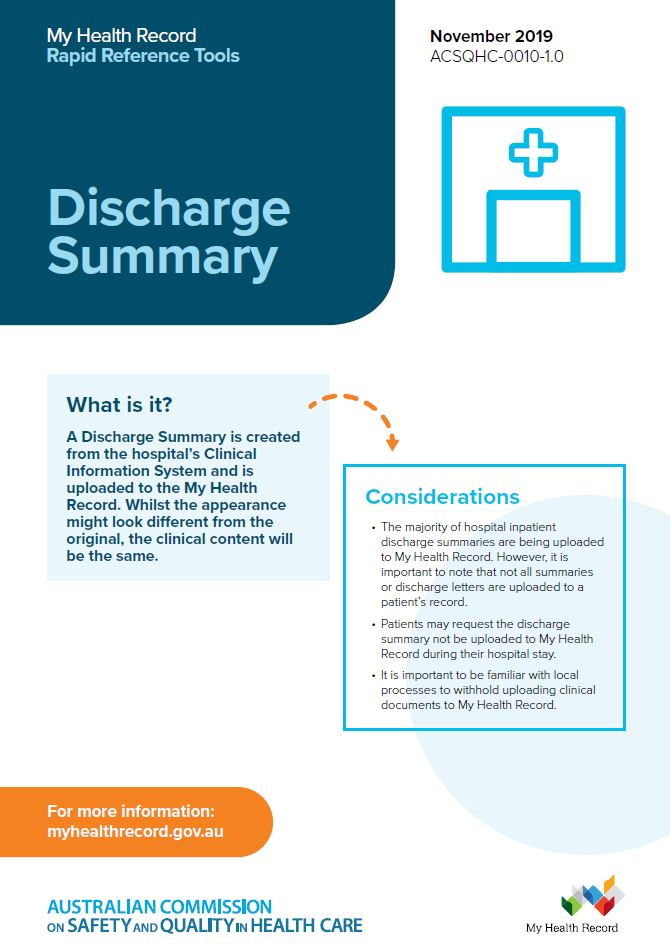 My Health Record Rapid Reference Tool 3 - Discharge Summary