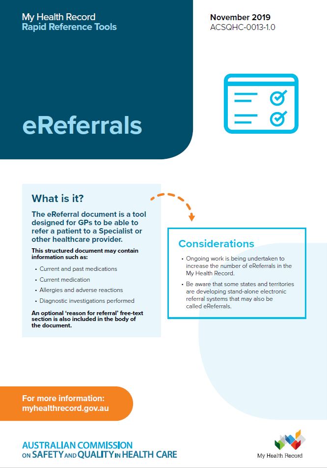 My Health Record Rapid Reference Tool 4 - eRefferals