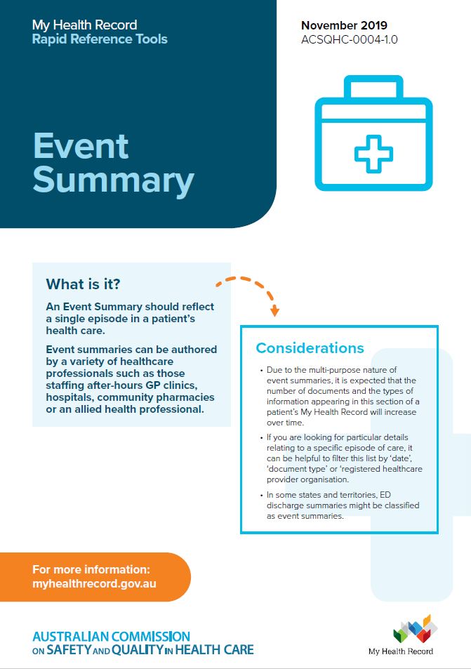 My Health Record Rapid Reference Tool 5 - Event Summary