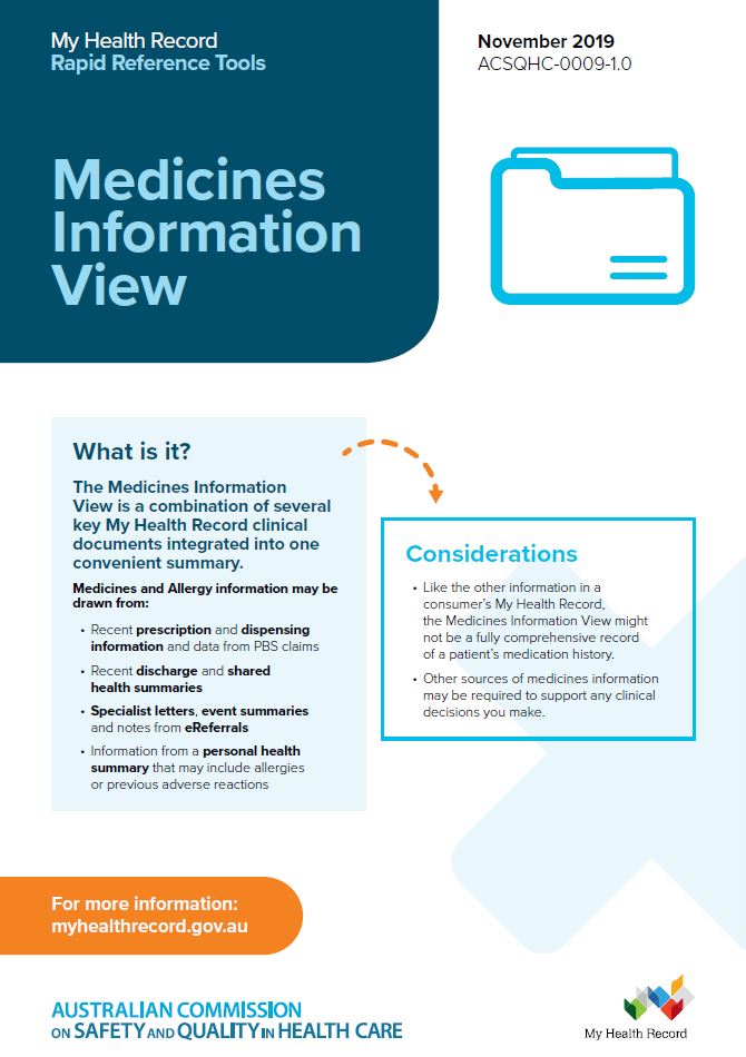 My Health Record Rapid Reference Tool 7 - Medicine Information View
