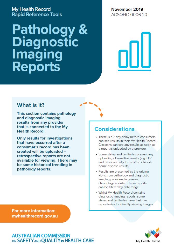 My Health Record Rapid Reference Tool 8 - Pathology and Diagnostic