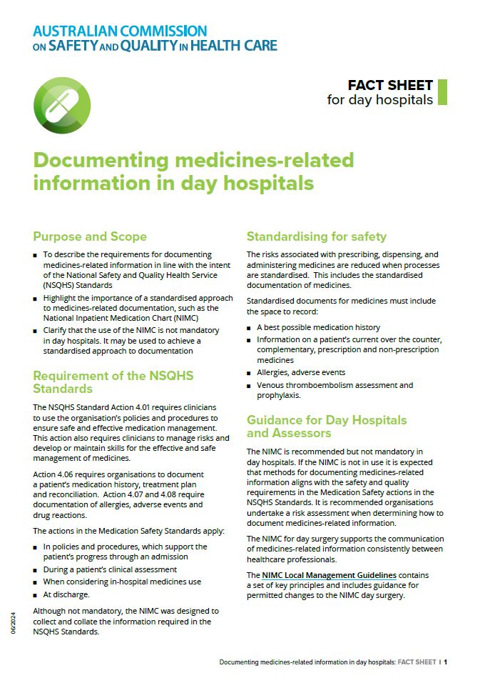 National Inpatient Medication Chart (NIMC) for Day Procedure Services