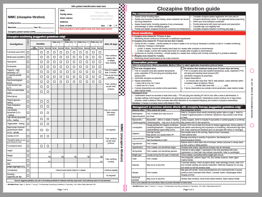 NIMC Clozapine titration chart 2023