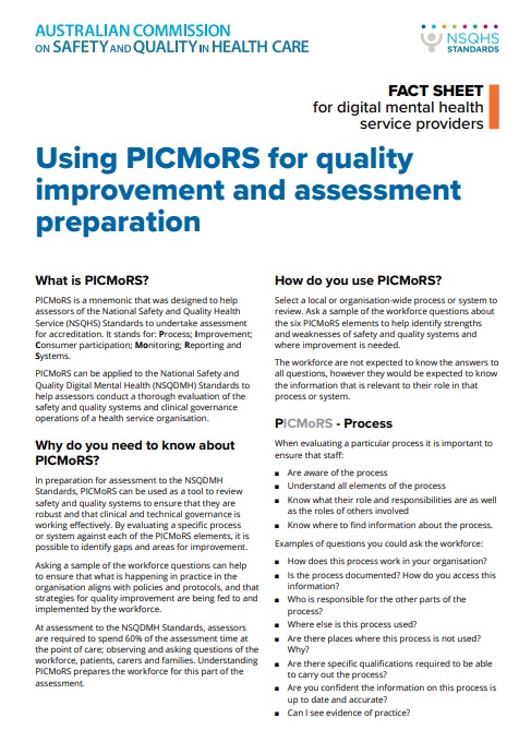 NSQDMH Standards PICMoRS fact sheet