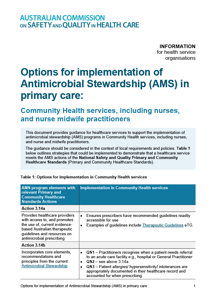 Options for implementation of AMS primary care Community Health services