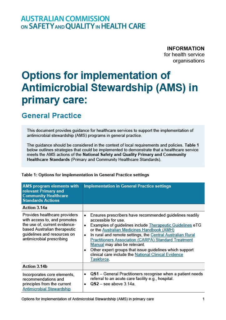 Options for implementation of AMS primary care General Practice