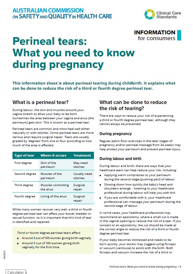 Thumbnail of What you need to know during pregnancy - perineal tears Clinical Care Standard. 