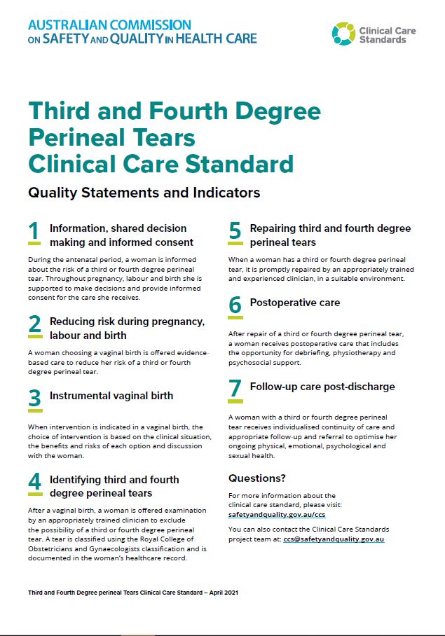 Quality Statements and Indicators - Third and Fourth Degree Perineal Tears